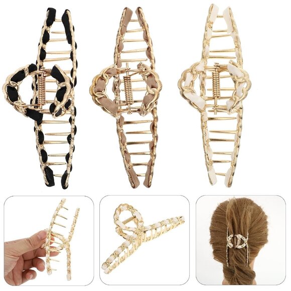 Vintage Metal Hair Claw Clips Set 3 Assorted Colors Strong Hold Ladies - Picture 3 of 9